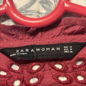 ZARA Woman Red Eyelet-Detail Women’s Top